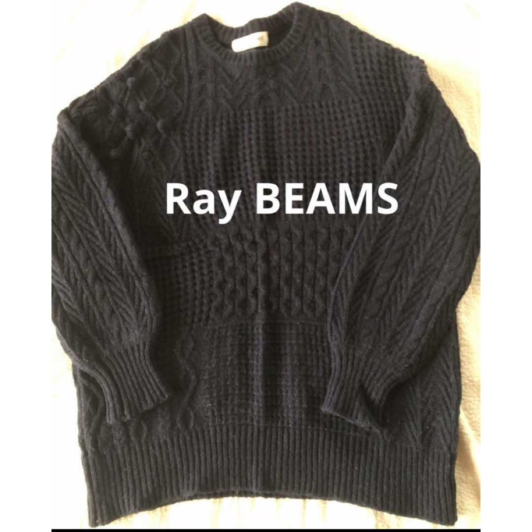 Ray BEAMS(レイビームス)のRay BEAMS パッチワークニットプルオーバー　ネイビー レディースのトップス(ニット/セーター)の商品写真