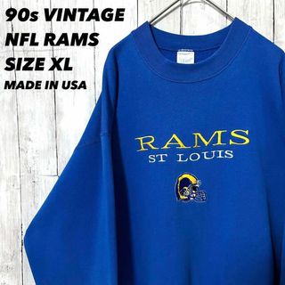 90sヴィンテージ USA製古着NFL ラムズ　刺繍ロゴスエットトレーナー XL(スウェット)