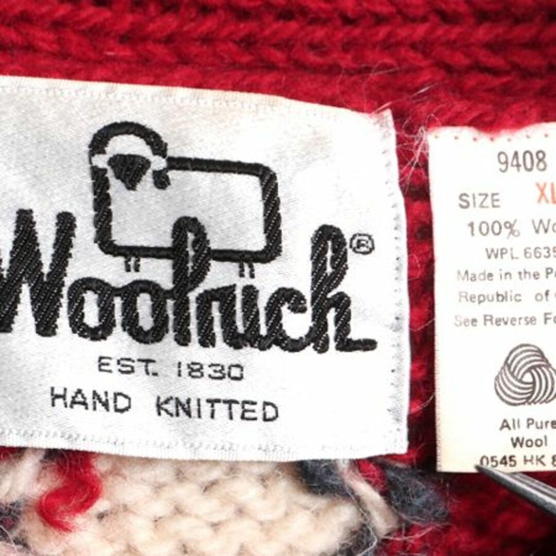 WOOLRICH(ウールリッチ)の70's ウールリッチ ショールカラー ウール ニット セーター メンズ XL 70年代 ヴィンテージ Woolrich バーズアイ ノルディック 絵柄 白タグ メンズのトップス(ニット/セーター)の商品写真