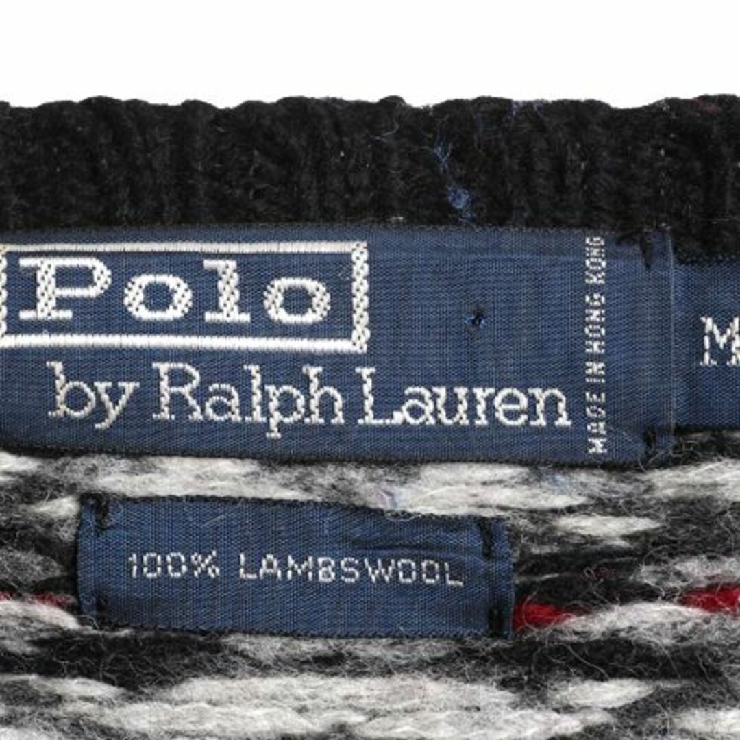 Ralph Lauren(ラルフローレン)の90s ポロ ラルフローレン ノルディック ウール ニット セーター メンズ M 古着 90年代 オールド ラムウール フェアアイル 黒 総柄 ブラック メンズのトップス(ニット/セーター)の商品写真