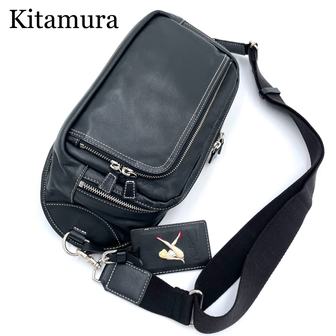 Kitamura(キタムラ)の【美品】キタムラ　高田純次プロデュース　ボディバッグ　LADY K レザー　黒 メンズのバッグ(ボディーバッグ)の商品写真