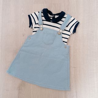 プチバトー(PETIT BATEAU)の【セット】プチバトー　トップス  ジャンパースカート　ボーダー　デニム　定番(ワンピース)