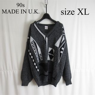 ヴィンテージ(VINTAGE)の90s EURO VINTAGE Vネック ニット セーター レトロ XL(ニット/セーター)