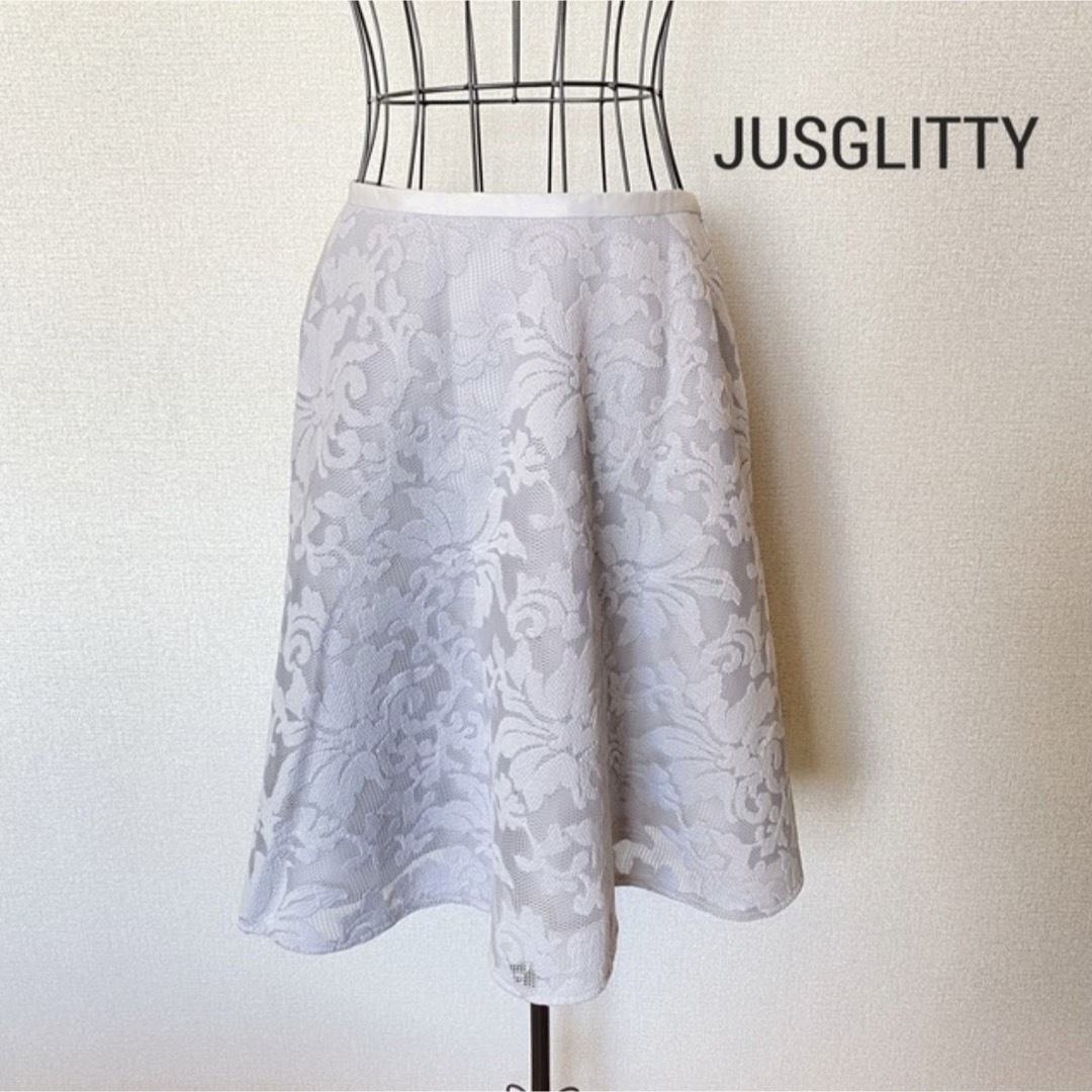 JUSGLITTY(ジャスグリッティー)のJUSGLITTY ジャスグリッティー   メッシュ刺繍レース フレアスカート レディースのスカート(ひざ丈スカート)の商品写真