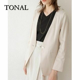 トーナル(TONAL)の軽い着用感♪ 薄手ノーカラージャケット　シングル　S ベージュ(テーラードジャケット)