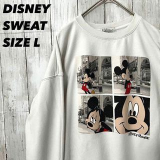 ディズニー(Disney)のレディース古着　ディズニー　ミッキーマウスプリントスエットトレーナー　サイズL白(トレーナー/スウェット)