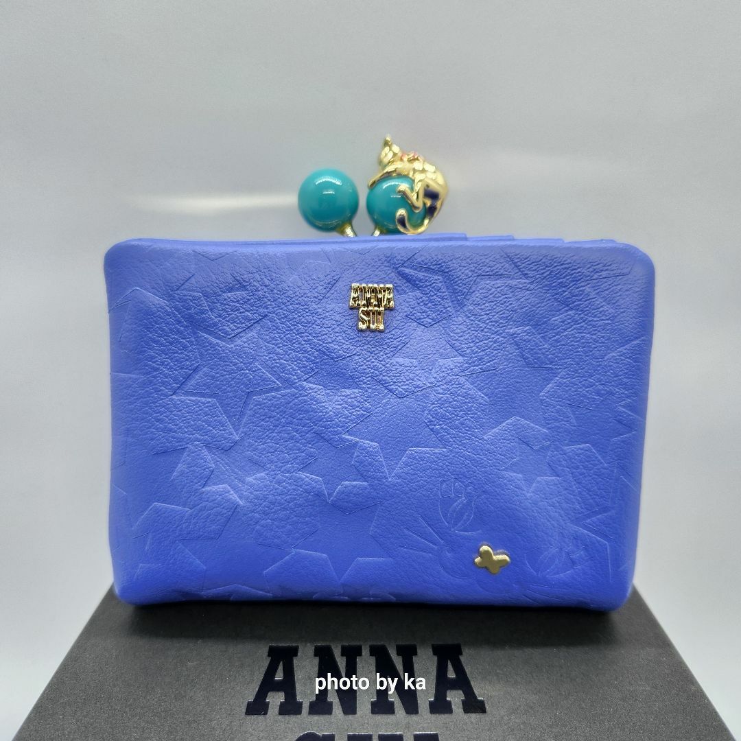 ブルー アナスイ ANNA SUI 折り財布 がま口 プレイングキャット 新品