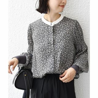 シップスフォーウィメン(SHIPS for women)の人気完売品 SHIPS 手洗い可能 フラワー プリント 配色 ブラウス ブラック(シャツ/ブラウス(長袖/七分))