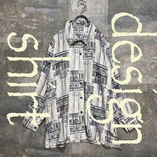 ◆幾何学モノトーン◆ design shirt 長袖 マルチカラー メンズ(シャツ)