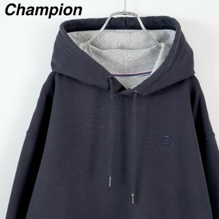 チャンピオン(Champion)の【2XLサイズ】チャンピオン／パーカー　刺繍ロゴ　USA規格　裏起毛　ネイビー(パーカー)