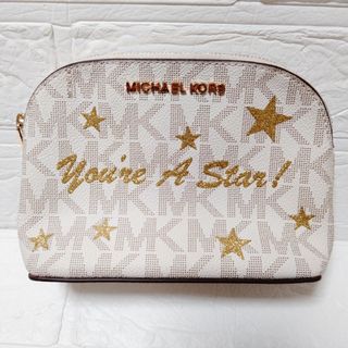 マイケルコース(Michael Kors)の美品　MICHAEL KORS　ポーチ　ロゴマーク　白　星　総柄(ポーチ)