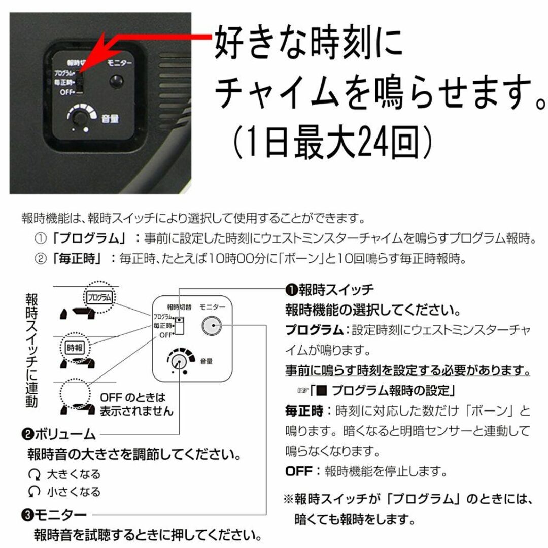 リズム(RHYTHM) 掛け時計 電波時計 チャイム付き プログラムカレンダー0 インテリア/住まい/日用品のインテリア小物(置時計)の商品写真