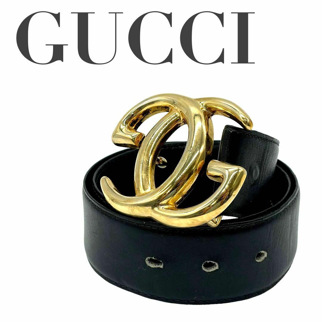 GUCCI グッチ　インターロッキング　ベルト　ゴールド金具　黒　ブラック | フリマアプリ ラクマ