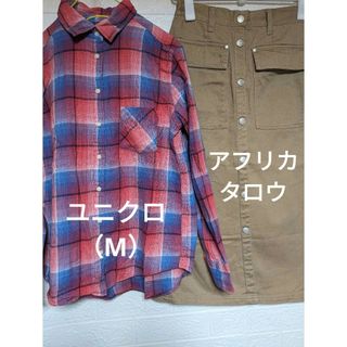 ユニクロ(UNIQLO)の匿名配送＊ユニクロ（M）レディースチェックシャツ（おまけアフリカタロウスカート）(シャツ/ブラウス(長袖/七分))