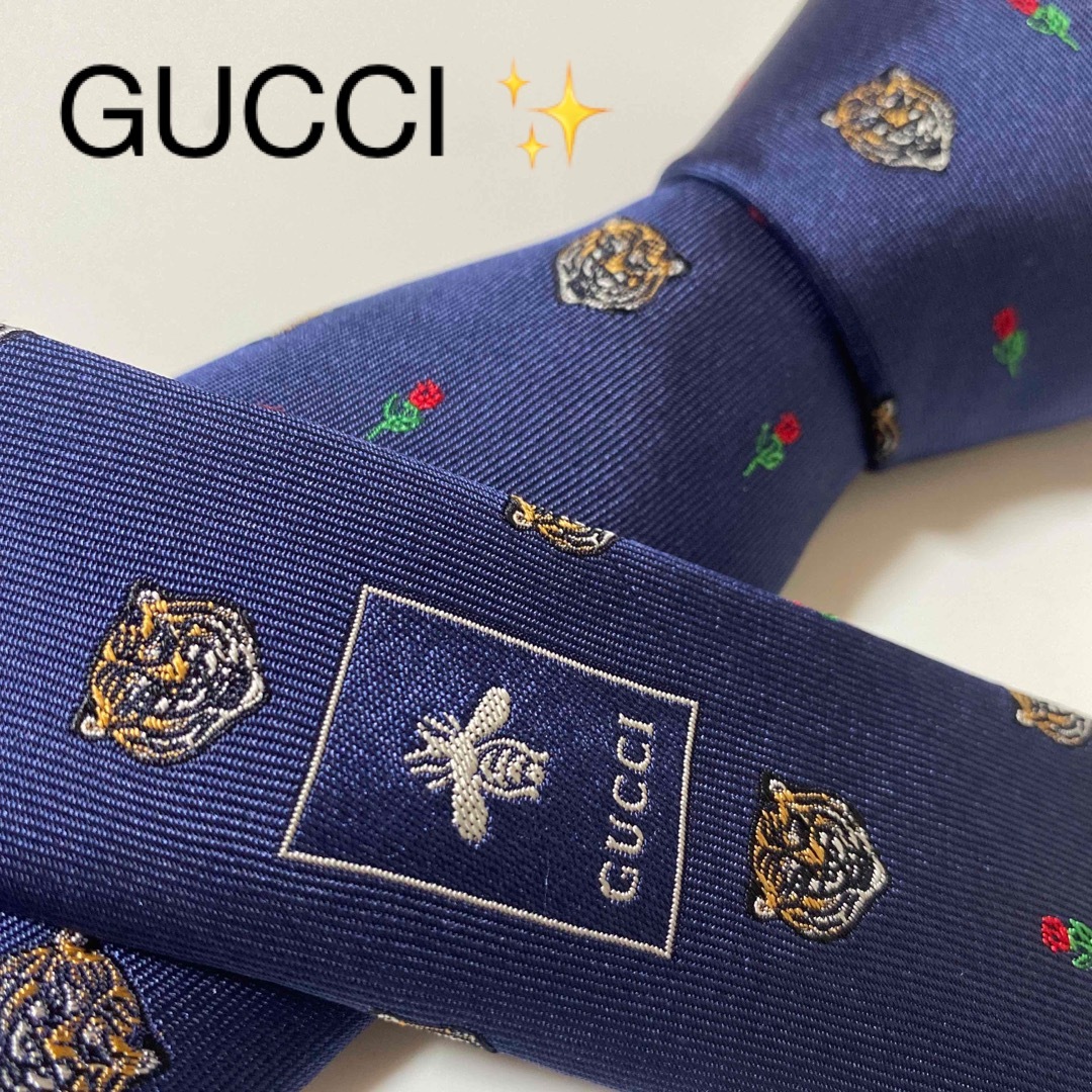 Gucci - ✨極美品✨GUCCI ネクタイ 現行 刺繍 レア トラ アニマル 蜂