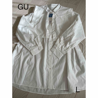 ジーユー(GU)のGU  2wayレイヤードチュニックシャツ（長袖）　オフホワイト　Lサイズ(シャツ/ブラウス(長袖/七分))