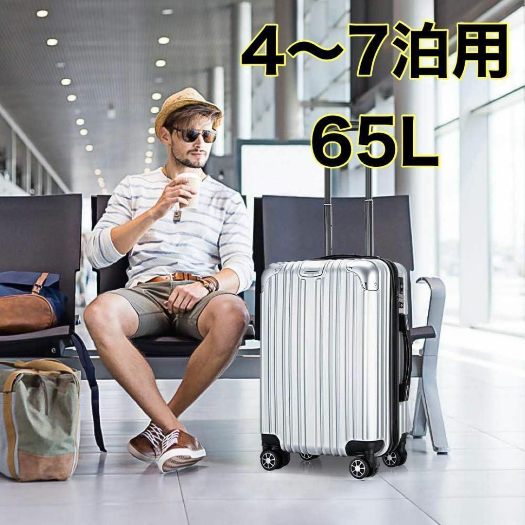 【4〜7泊用】スーツケース キャリーバッグ TSAロック 海外旅行 シルバー