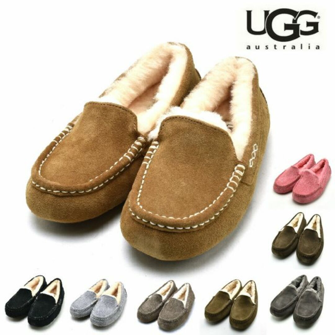 UGG(アグ)の【BLACK】アグ モカシン レディース アンスレー ムートン スエード スリッポン シープスキン ベージュ ブラック グレー 茶 黒 UGG ANSLEY【送料無料】 レディースの靴/シューズ(スリッポン/モカシン)の商品写真