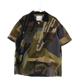 サカイ(sacai)のSacai サカイ 21AW×KAWS Short Sleeve Corduroy Shirt 21-02573M カウズ ショートスリーブコーデュロイシャツ 半袖 カモフラ グリーンカモ(シャツ)