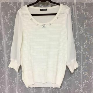 シマムラ(しまむら)の【最終値下】しまむら ビジューネックトップス(七分袖) M(ニット/セーター)