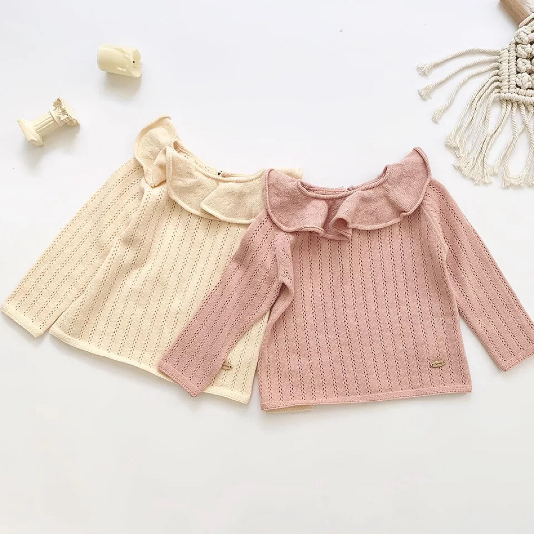 新品　キッズ　ベビー　フリルニットブラウス　女の子　無地　秋　冬　春 キッズ/ベビー/マタニティのベビー服(~85cm)(ニット/セーター)の商品写真