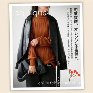 アンティカ(antiqua)の35%OFF 美品 antiqua 立体柄編みニット オレンジ(ニット/セーター)