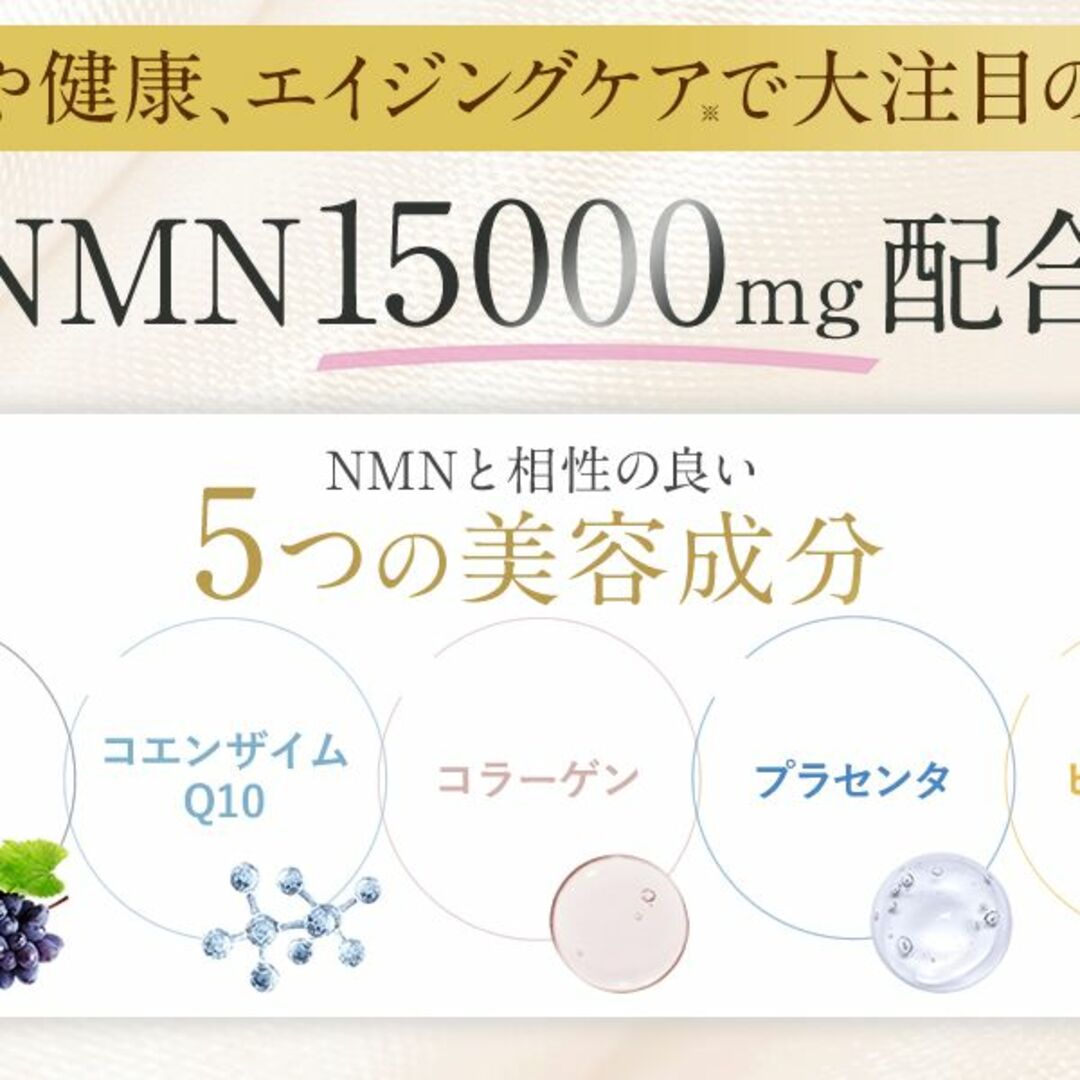 NMN サプリメント 15000㎎ プラセンタ レスベラトロール コエンザイム 食品/飲料/酒の健康食品(コラーゲン)の商品写真