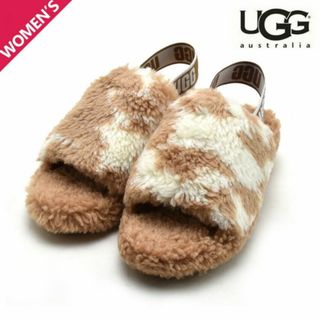 アグ(UGG)の【MESA/SAND】アグ フラッフ イヤー スライドサンダル レディース サンダル シープスキン ファー 牛柄 ブラウン UGG FLUFF YEAH SLIDE COW PRINT【送料無料】(サンダル)