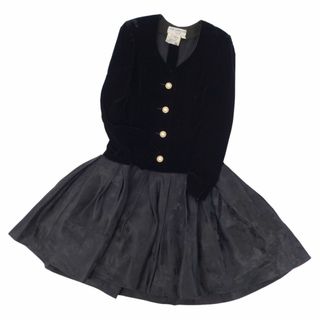 ギラロッシュ(Guy Laroche)の美品 Vintage ギ ラロッシュ Guy Laroche ドレス ワンピース 総柄 ベルベット ベロア シルク トップス レディース フランス製 38(S相当) ブラック(ひざ丈ワンピース)