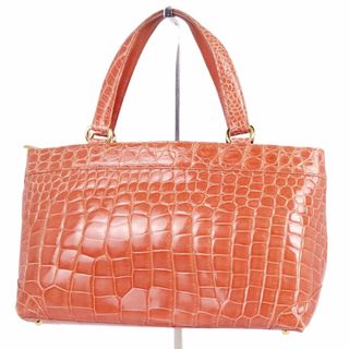 クロコダイル(Crocodile)の美品 JRA クロコダイル CROCODILE バッグ ハンドバッグ トートバッグ シャイニークロコ ワニ革 カバン 鞄 レディース サーモンピンク(ハンドバッグ)