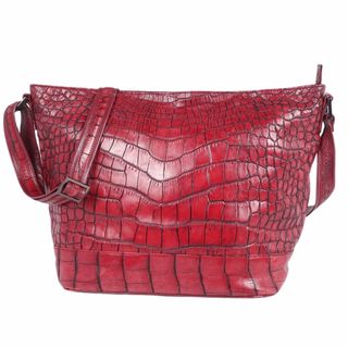 クロコダイル(Crocodile)の美品 クロコダイル CROCODILE  バッグ ショルダーバッグ クロコダイル マットクロコ ワニ革 カバン 鞄 レディース  レッド(ショルダーバッグ)