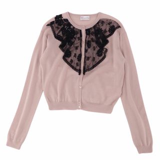 ヴァレンティノ(VALENTINO)の美品 ヴァレンティノ RED VALENTINO カーディガン ニット レース ウール トップス レディース イタリア製 S ピンク/ブラック(カーディガン)