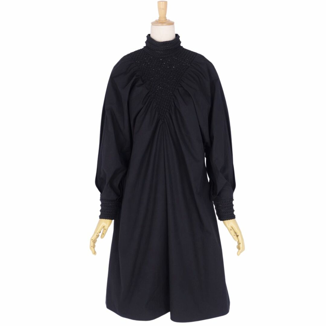 FENDI - 美品 フェンディ FENDI ワンピース ドレス ロングスリーブ 長袖 ギャザー コットン 無地 トップス レディース 38(S相当) ブラック