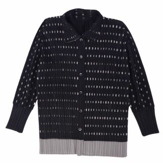 プリーツプリーズイッセイミヤケ(PLEATS PLEASE ISSEY MIYAKE)の美品 プリーツプリーズ イッセイミヤケ PLEATS PLEASE シャツ ブラウス ロングスリーブ 長袖 プリーツ トップス レディース 3(L相当) ブラック/グレー(シャツ/ブラウス(長袖/七分))