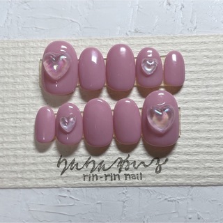 くすみピンクうるうるクリアハート韓国ネイル ハンドメイドのアクセサリー(ネイルチップ)の商品写真