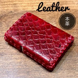 [本革] zippo用 レザーケース 革ケース 革巻き パイソン型押し レッド(タバコグッズ)