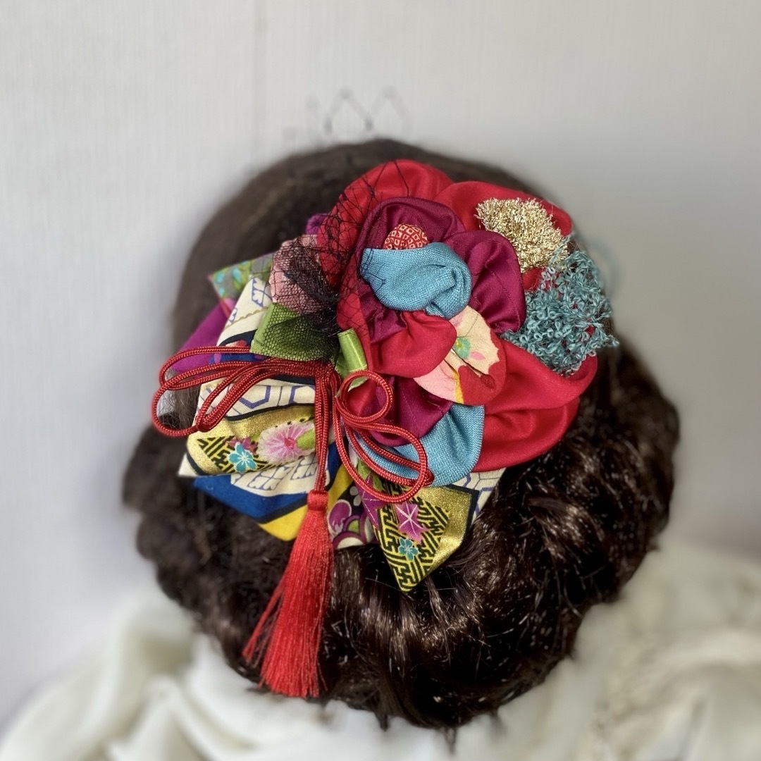 赤 アンティーク ヘアアクセサリー 七五三 袴髪飾り 和装髪飾り レディースのヘアアクセサリー(その他)の商品写真