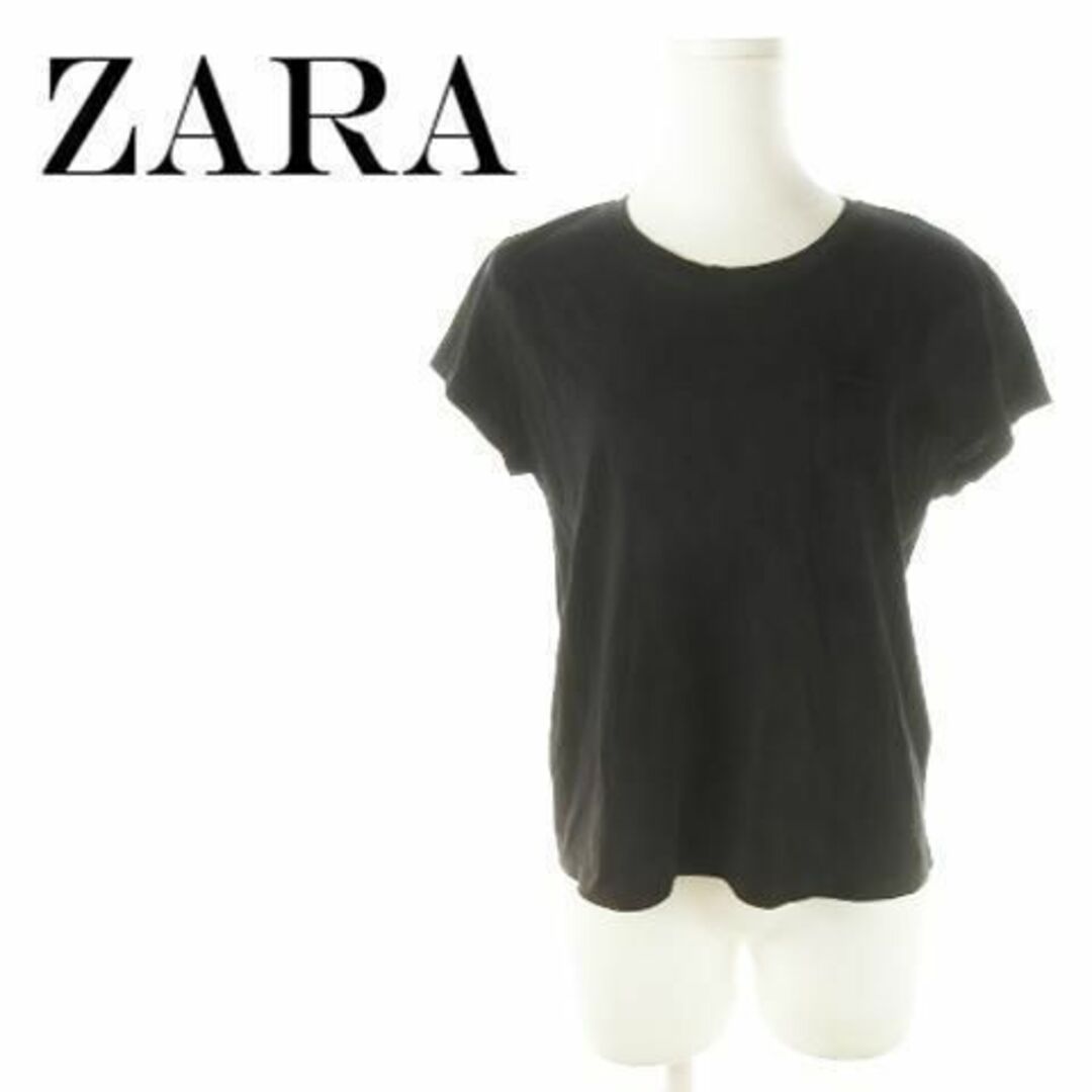 ZARA(ザラ)のザラ Tシャツ カットソー 半袖 ストレッチ L 黒 230329AO16A レディースのトップス(カットソー(半袖/袖なし))の商品写真