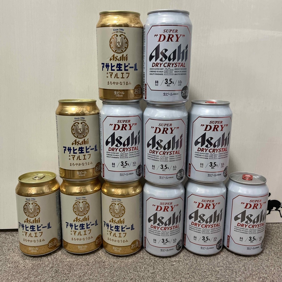 【アサヒビール】ドライクリスタル・アサヒ生ビールマルエフ　飲み比べ12本セット 食品/飲料/酒の酒(ビール)の商品写真