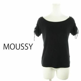 マウジー(moussy)のマウジー カットソー デコルテ 半袖 レースアップ 黒 230426AH8A(カットソー(半袖/袖なし))