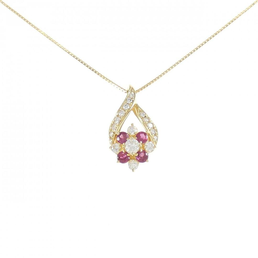 K18YG フラワー ルビー ネックレス 0.43CT