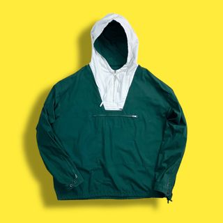 ジェイクルー(J.Crew)の90s J.CREW ツートンコットンアノラックパーカー ハーフジップ グリーン(マウンテンパーカー)