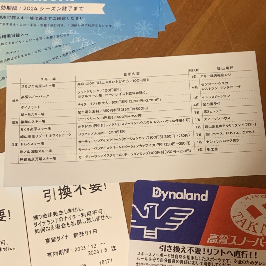 高鷲スノーパーク ダイナランド 共通 リフト券 4枚セット チケットの施設利用券(スキー場)の商品写真