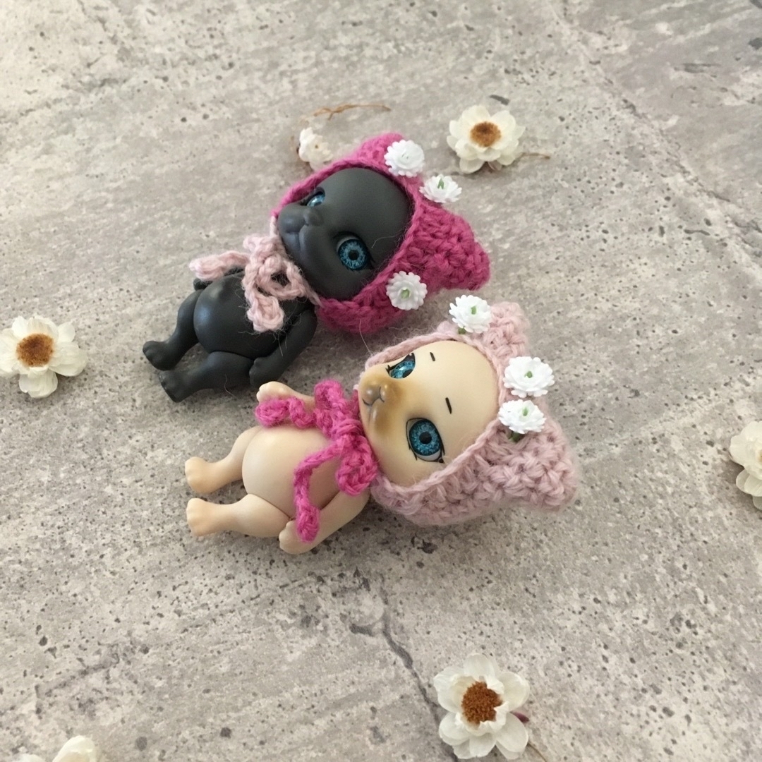 帽子　バラ売り可能　カプセルドール用　２点　猫耳　小花 ハンドメイドのぬいぐるみ/人形(その他)の商品写真