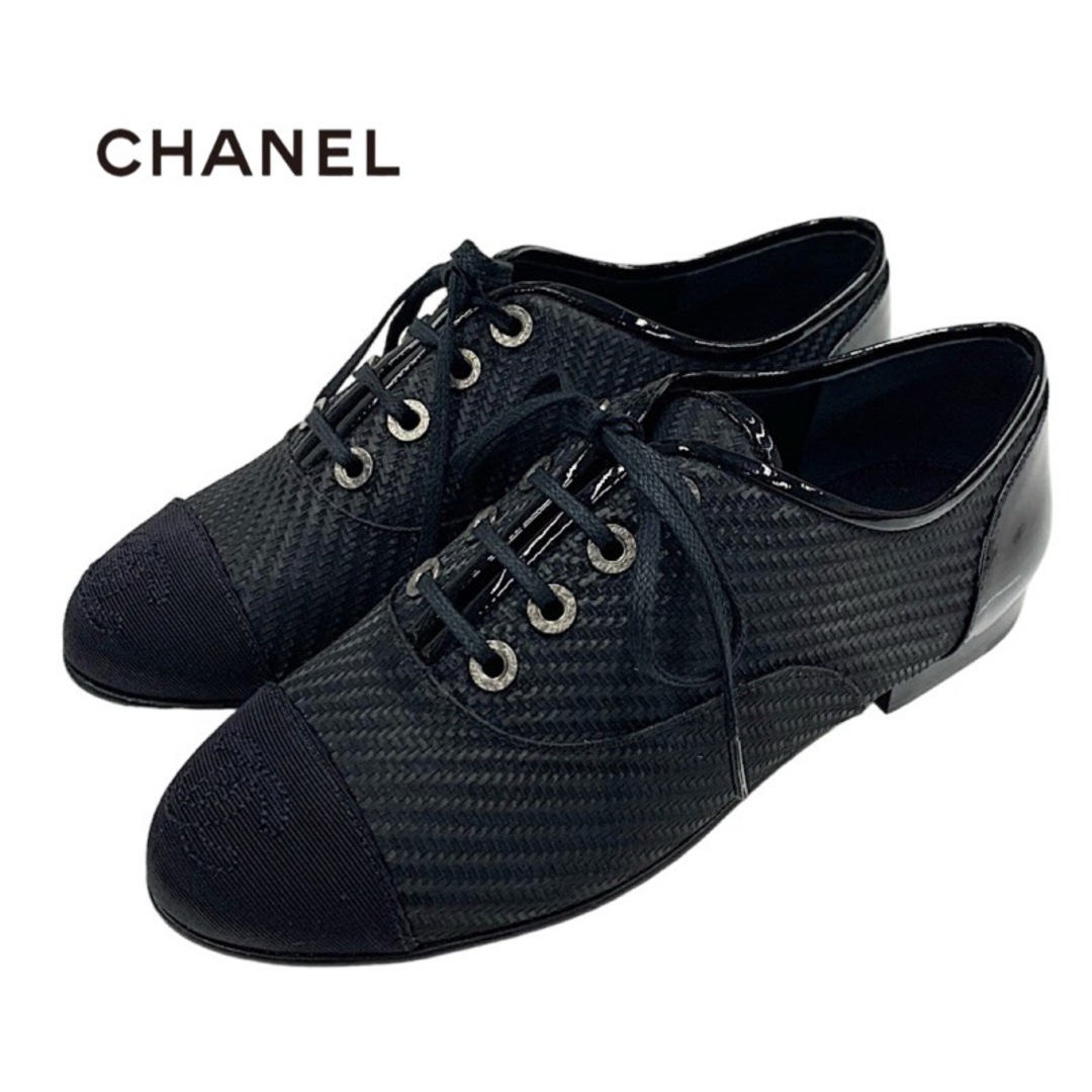 CHANEL(シャネル)のシャネル CHANEL フラットシューズ レースアップシューズ 靴 シューズ ココマーク ファブリック ブラック 黒 レディースの靴/シューズ(その他)の商品写真