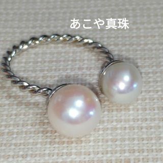 あこや真珠　ダブル　フォークリング　プラチナカラー　7.6mm＆6mm　☆綺麗(リング)