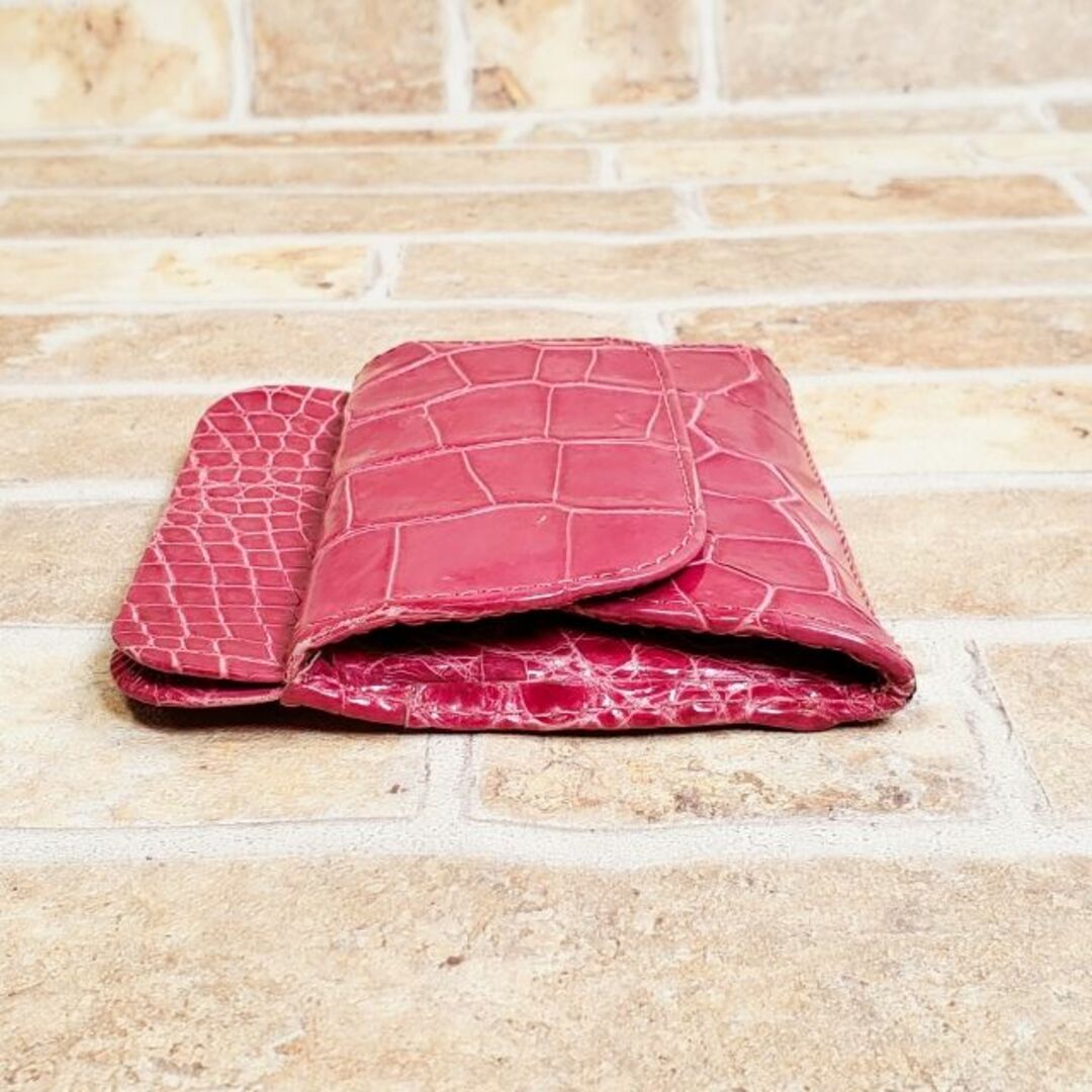 クロコダイルレザー 折財布 ピンク ボックスコインケース 財布 レディースのファッション小物(財布)の商品写真