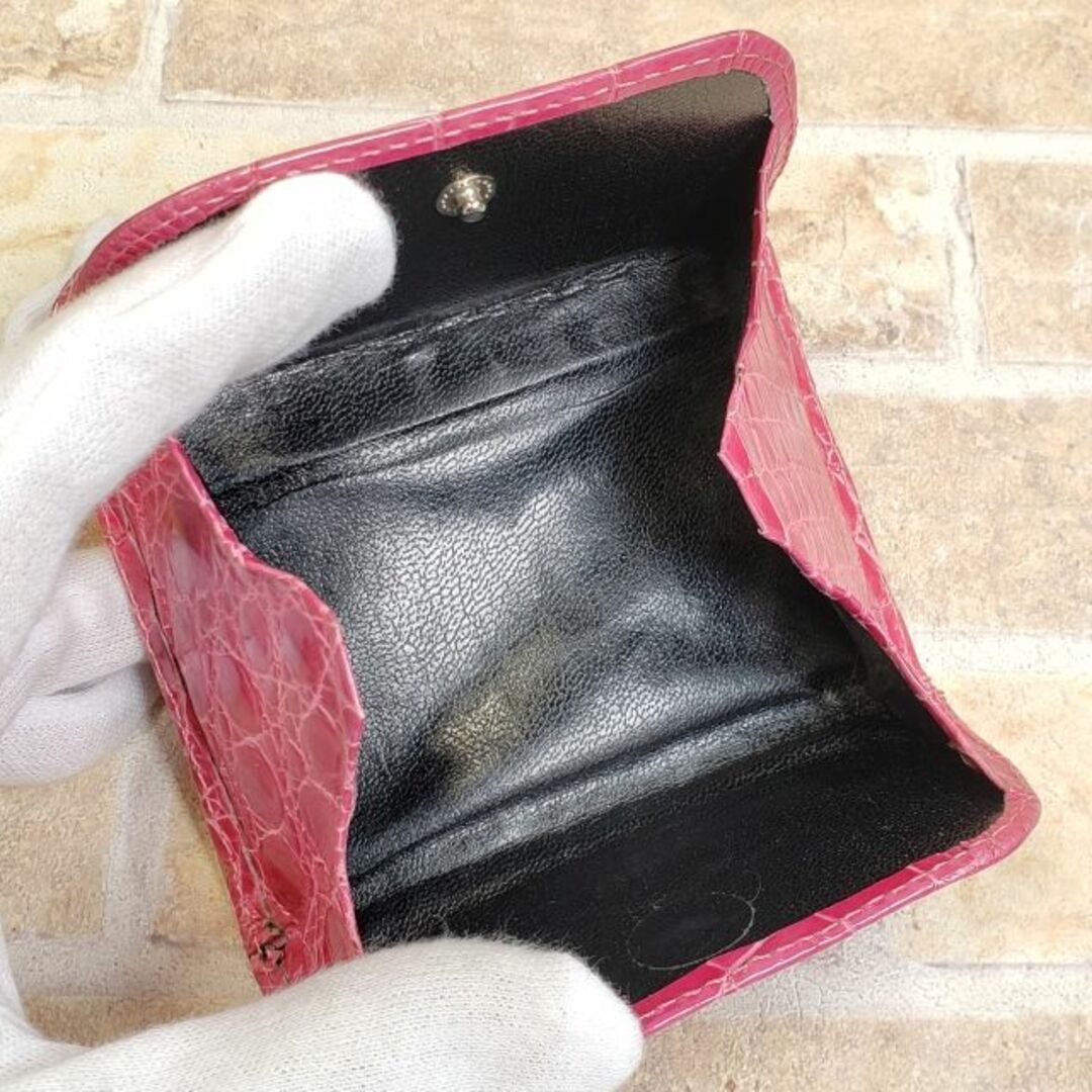 クロコダイルレザー 折財布 ピンク ボックスコインケース 財布 レディースのファッション小物(財布)の商品写真