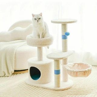 【ブルー】キャットタワー 猫ツリー 猫タワー ハンモック 爪とぎ 猫ベッド(猫)