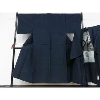 平和屋-こころ店■男性　紬　アンサンブル　色無地　濃藍色　正絹　逸品　未使用　1B-wt1303(着物)